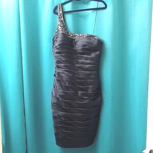 Bluish Gray Adriana Papell elegant Ruched dress with sequins and Beads